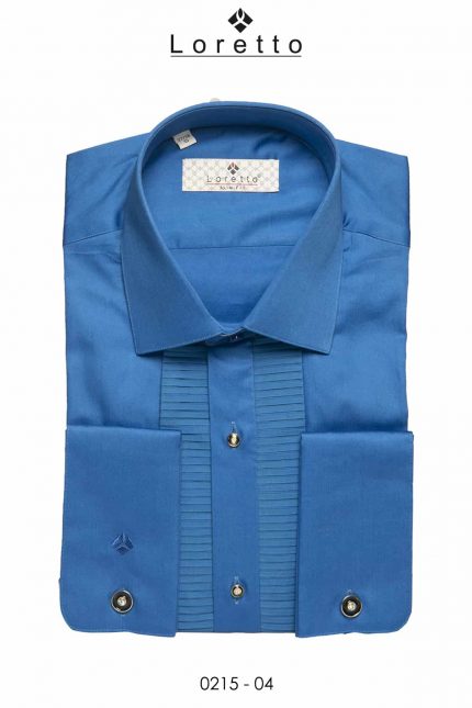 Parliament Blue Short Horizontal Pleated Cotton Shirt