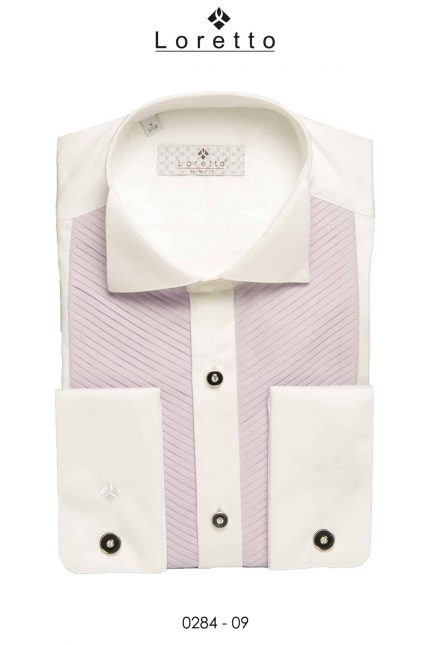 White-Lilac Combine Cross Pleated Cotton Shirt