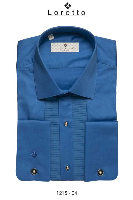 Parliament Blue Short Horizontal Pleated Cotton Shirt