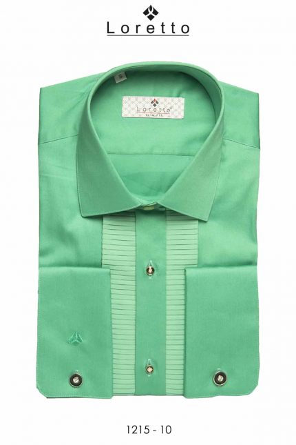 Green Short Horizontal Pleated Cotton Shirt
